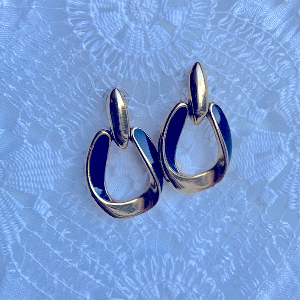 Vintage Blue Enameled Gold Earrings